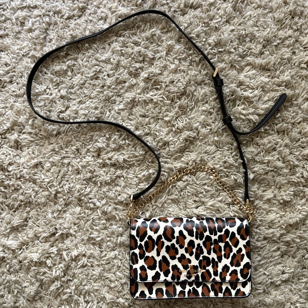 Kate Spade Leopard Print Crossbody Bag with Gold Chain